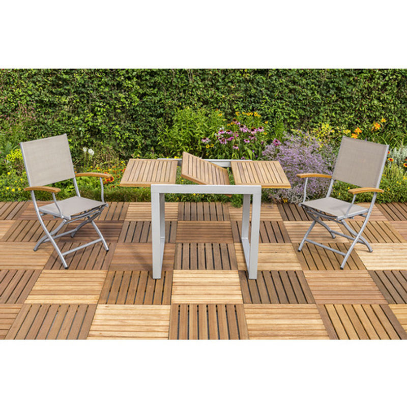 Merxx Gartenmöbel-Set Naxos 3-teilig aus Aluminium und Akazienholz in Grau/Silber mit ausziehbarem Tisch - Bild 2