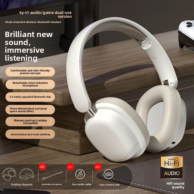 QHSPE Kabelloses Bluetooth-Gaming-Headset in Blau und Weiß - Bild 1