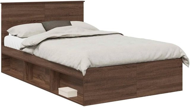 vidaXL Bettrahmen in Eiche Braun aus Holzwerkstoff, B/T/H: 120 x 200 cm - Bild 1