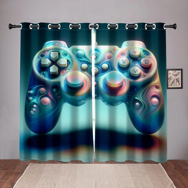 Yiran Furniture Gaming Fenstervorhang für Kinder und Teenager, 2er-Set, Multicolor, Polyester, B: 60 cm, H: 60 cm - Bild 1