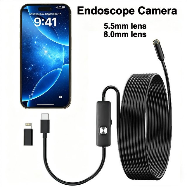 XinFe Industrie-Endoskop 1920 HD Boreskop-Kamera mit USB-C Anschluss für Android und iOS in Schwarz - Bild 1