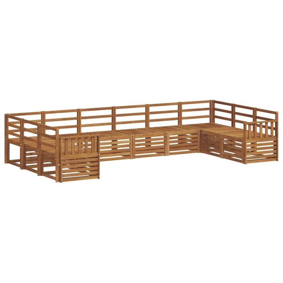 vidaXL Sofagarnitur aus Massivholz Akazie in Natur Braun, 10-teiliges U-Shape Set mit Polstern und Armlehnen im modernen Latten-Design - Bild 2