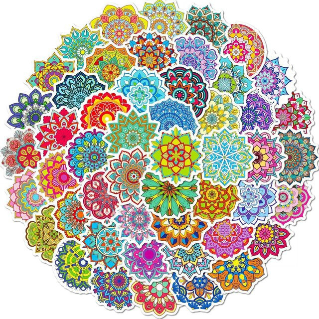 50 Cartoon Mandala Aufkleber in Multicolour mit orientalischem Kunststil und abstrakten Motiven - Bild 1
