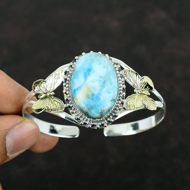 Jewel Paradise Armreif 925 Silber, Larimar, 18K vergoldet, Damen - Bild 1