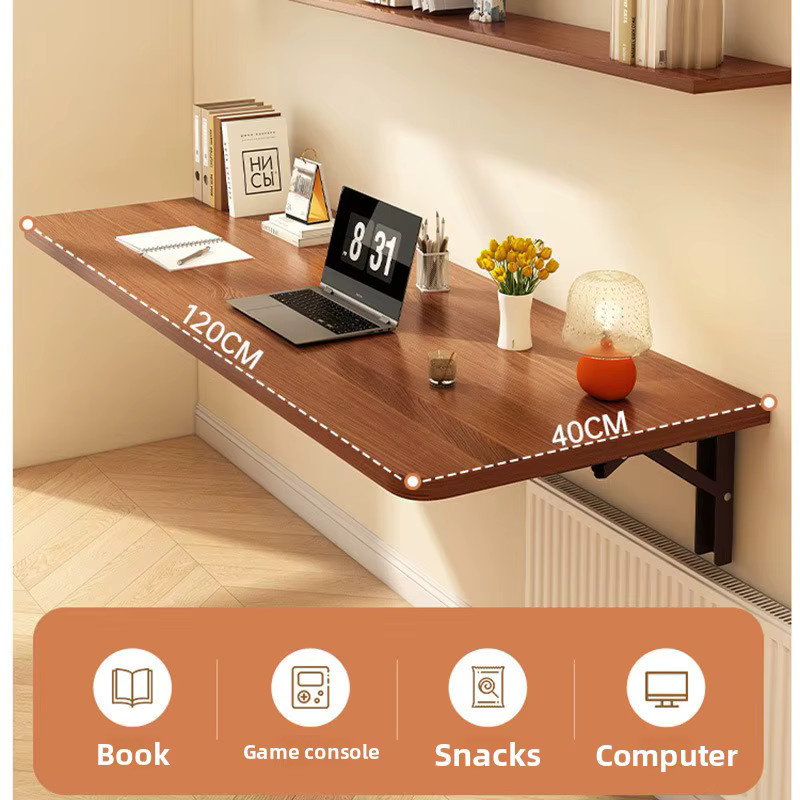 MOYU Wandmontierter Klapptisch in Walnuss Braun, Platzsparender Schreibtisch mit Metallrahmen für dein Home-Office - Bild 3
