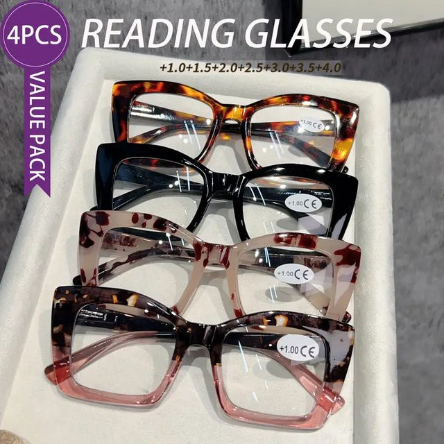 Hindfield Lesebrille, 4-teiliges Set, Vollrand, Square, Kunststoff, Schildpatt-Rahmen - Bild 1