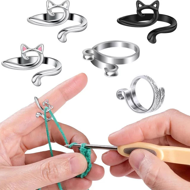 2er-Set verstellbare Häkelringe aus Metall in Silber für Strick- und Häkelarbeiten - Bild 1