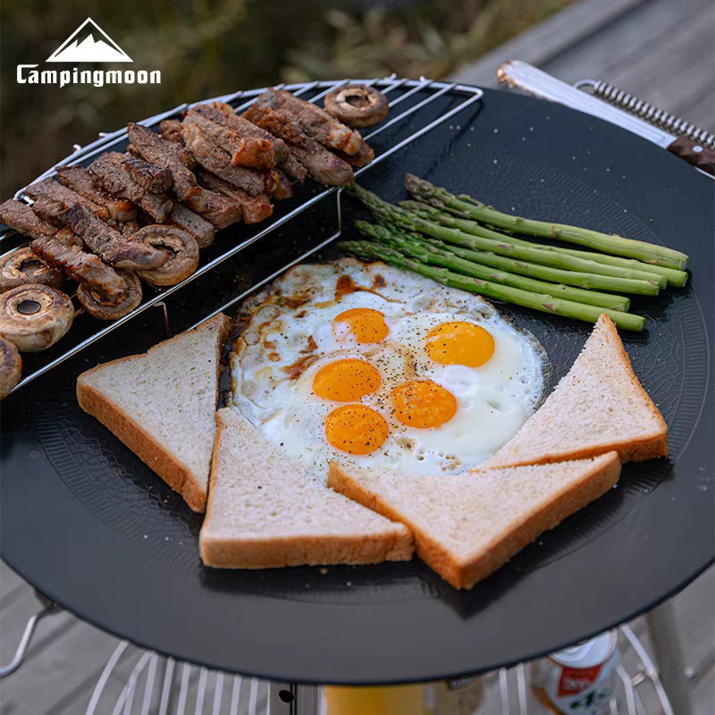 CAMPINGMOON GRW-45F Antihaft-Grillplatte aus emailliertem Stahl in Schwarz, faltbare dreischichtige Bratpfanne für Camping und Küche - Bild 2