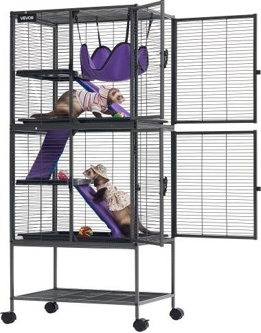 VEVOR Kleintierkäfig aus Metall, 4-stöckiges Kleintiergehege für Frettchen, Chinchillas, Gleithörnchen, Meerschweinchen und Kaninchen, H x B x T: 138 x 61 x 44 cm, Schwarz/Silber - Bild 1