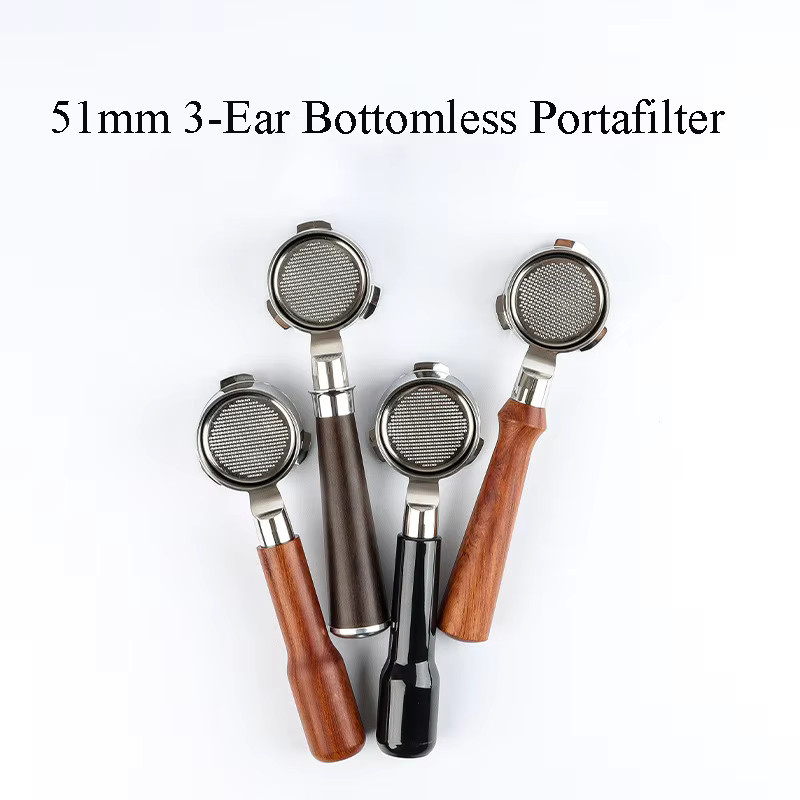 YUAN-ECT 51 mm 3-Ohr-Siebträger ohne Boden aus Edelstahl in Silber inklusive Double Shot Espressokorb für Donlim, Petrus und Barsetto Mini - Bild 1