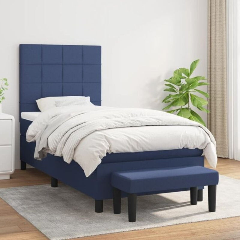 Vidaxl Boxspringbett mit Matratze in Blau aus Stoff, Modernes Polsterbett B/T/H: 90 x 190 x 128 cm - Bild 1