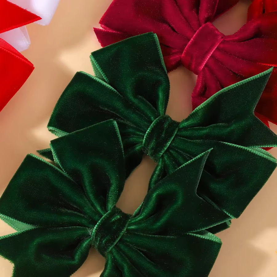 BABY BOWS Haar Clips, 2er-Set, Samt Bogen, Rot Grün, Kinder - Bild 4