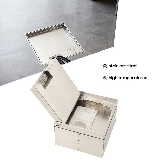 Eingebaute EU-Bodensteckdose aus Edelstahl mit Marmor-Finish in Silber - Bild 1