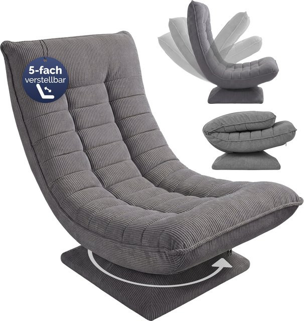 CASARIA Sessel Aberdeen in Grau, 5-fach verstellbarer Relax-Sessel aus Cord mit 360 Grad Drehsitz und Metallrahmen - Bild 1