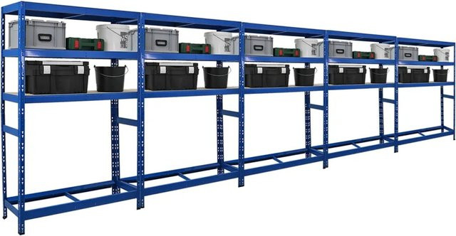 PROREGAL Tiger Reifenregal Set 5er Pack, Blau, H x B x T: 180 x 120 x 40 cm, mit 3 verstellbaren Fachböden für Garage und Werkstatt - Bild 1