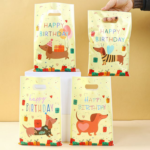 PATIMATE Happy Birthday Geschenktüten mit niedlichem Dackel-Design aus Kunststoff für Kinderpartys - Bild 1