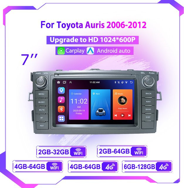Icreative Auto Radio für Toyota Auris und Corolla 2006-2012 mit GPS Navigation, drahtlosem CarPlay, Android Auto und Bluetooth in Schwarz - Bild 1