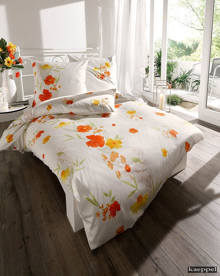 Lilou Bettwäsche-Set aus Mako-Satin in Orange mit floralem Design, Bettbezug und Kissenbezug, B/T/H: 135 x 200 cm und 80 x 80 cm - Bild 1