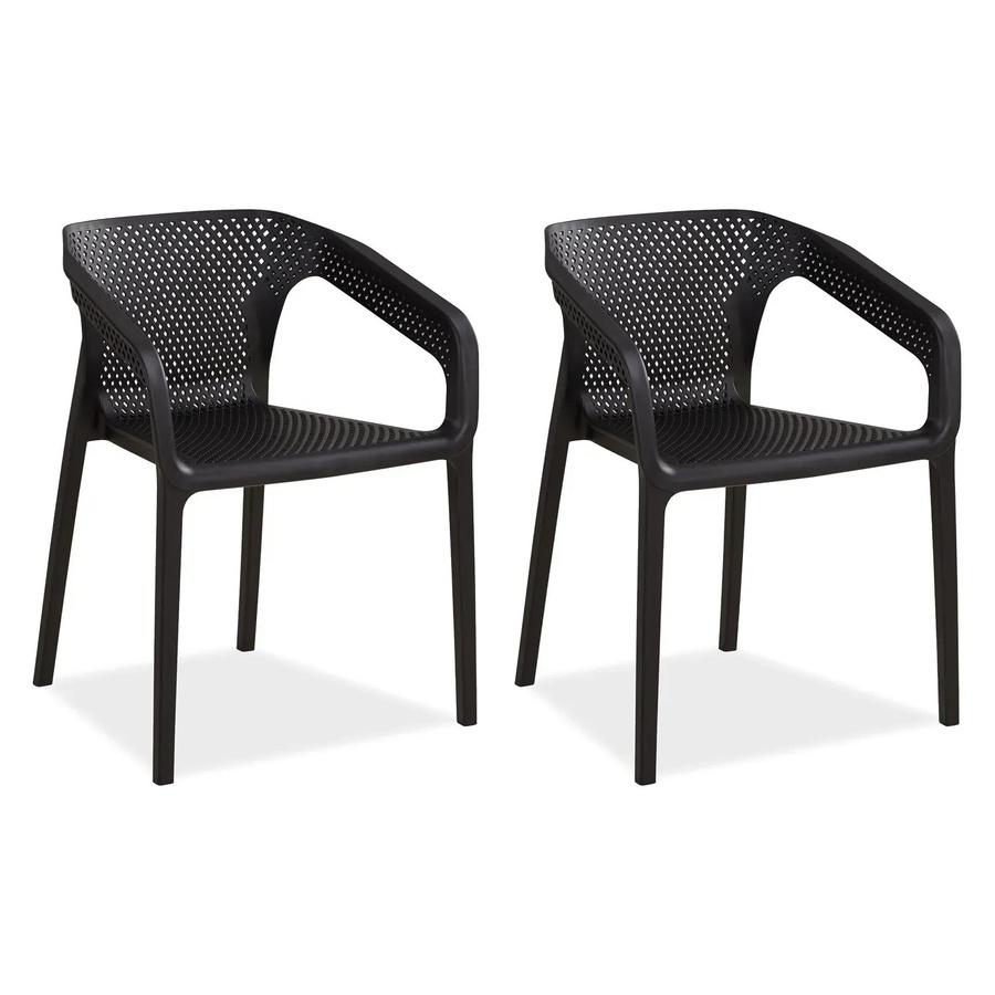 Homestyle4u Gartenstuhl 2er Set in Schwarz, stapelbare Gartenstühle aus Polypropylen mit Armlehnen und UV-Beständigkeit - Bild 2