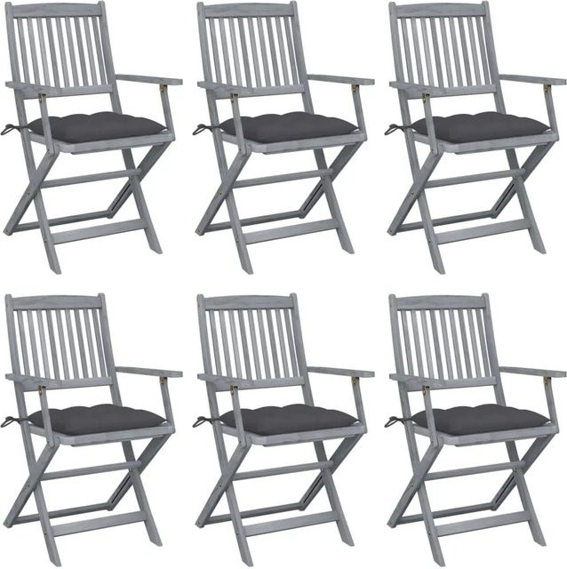Set aus 6 klappbaren Gartenstühlen von vidaXL aus Akazienholz mit anthrazitfarbenen Kissen - Bild 1