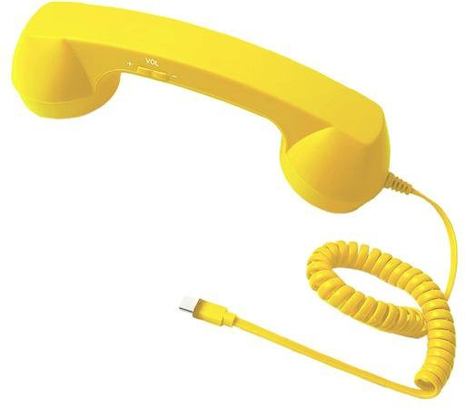 Retro Telefonhörer von Xuge als Universal Handy Empfänger mit Mikrofon und Lautsprecher in Gelb mit Typ-C und 3,5mm Klinkenanschluss - Bild 1