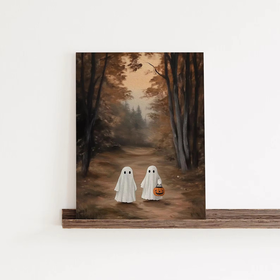 Vintage Geister in der Herbstlandschaft Wandkunst als Leinwanddruck in Mehrfarben - Bild 5