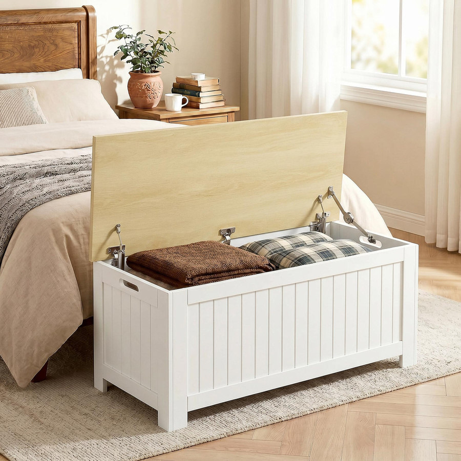 HOMCOM Aufbewahrungstruhe Sitzbank mit Deckel und Sicherheitsscharnier, Farbe: Natur und Weiß, B/T/H: 80,5 x 40 x 46,4 cm - Bild 2
