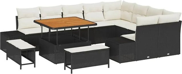 vidaXL Garten-Sofa-Set aus Polyrattan in Schwarz und Beige mit 12 Teilen, U-Form und integriertem Stauraum für Garten und Terrasse - Bild 1