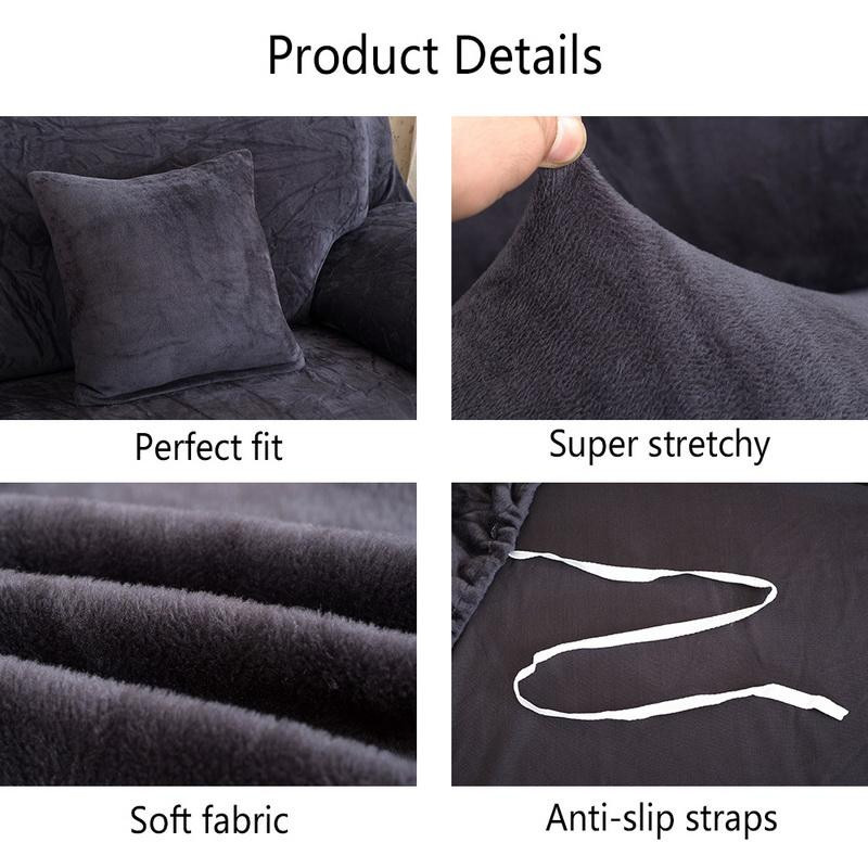 FORTUBI Samt-Sofabezug für 2-Sitzer, elastischer Stretch-Plüsch in Grau, rutschfest und weich - Bild 2