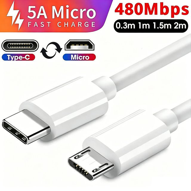 USB-C auf Micro-USB Ladekabel in Weiß für schnelles Laden von Huawei, Samsung und Xiaomi - Bild 1