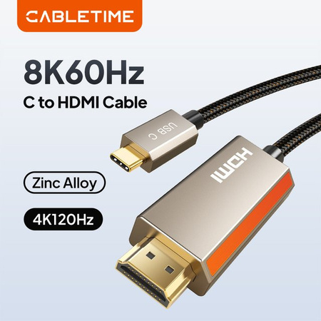 CABLETIME USB-C auf HDMI Kabel aus Zinklegierung für 8K 60Hz und 4K 144Hz HDR 10