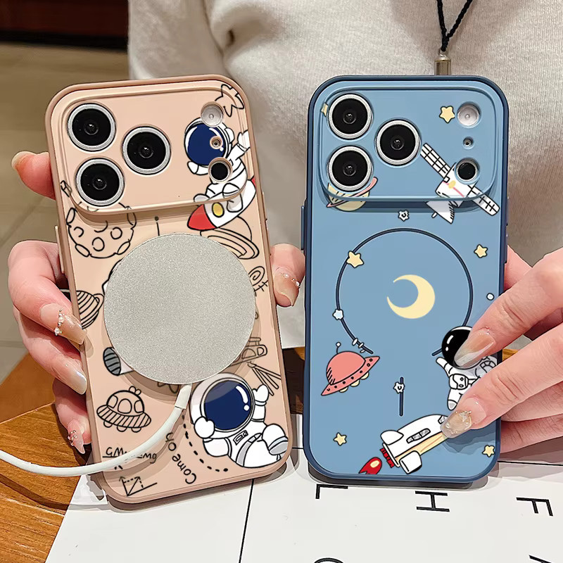 MOESOE Magnetische Handyhülle mit Astronauten-Muster für iPhone 17 16 15 14 13 Pro Max inklusive Linsenschutz und MagSafe Kompatibilität, Schwarz/Mehrfarbig - Bild 2