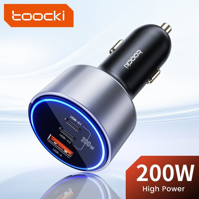Toocki 200 W USB C Autoladegerät mit QC4.0 und PD3.0 in Schwarz für iPhone, Samsung und POCO - Bild 1