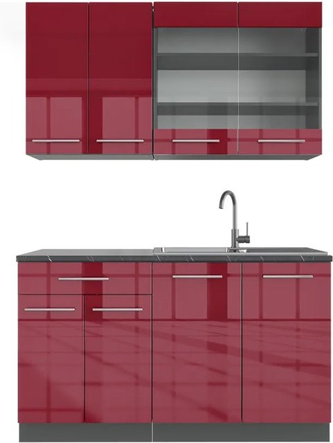 Vicco Fame-Line Singleküche Bordeaux Hochglanz und Anthrazit, Breite: 140 cm - Bild 1