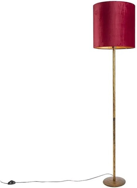 QAZQA Simplo Vintage Stehleuchte in Gold mit rotem Schirm, dimmbar - Bild 1