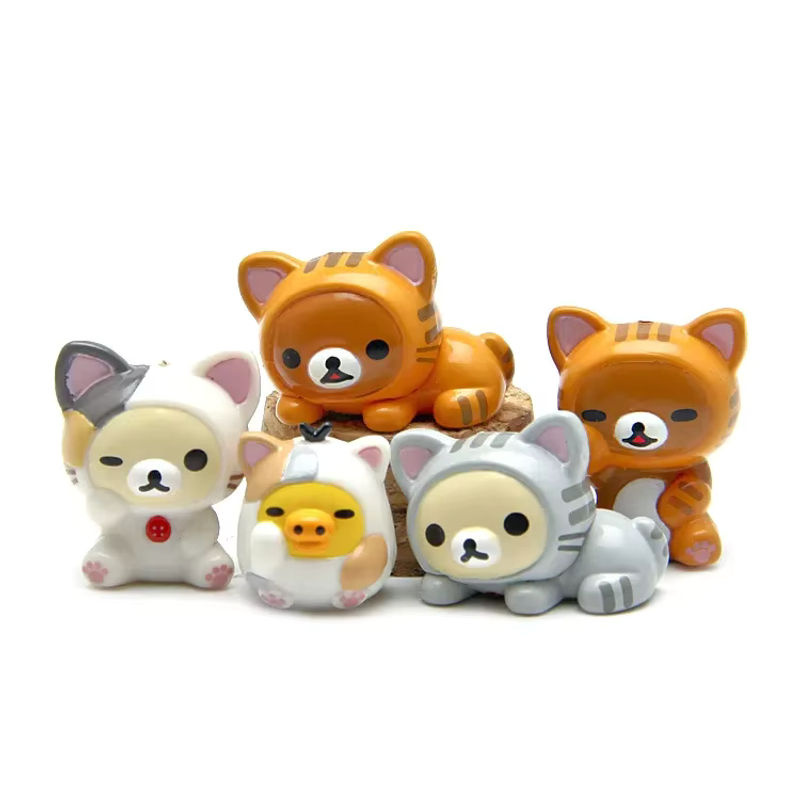 5er Set DOMIO Rilakkuma Bär Cartoon Actionfiguren aus Kunststoff, mehrfarbig, Größe: 1-3 cm - Bild 2