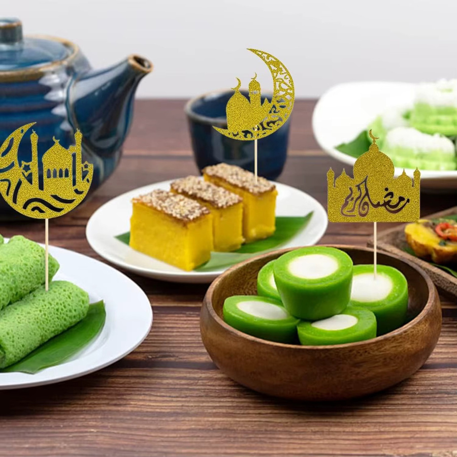 30 Stück Eid Mubarak Cupcake Topper in Gold für Ramadan Kareem Party Dekorationen - Bild 3