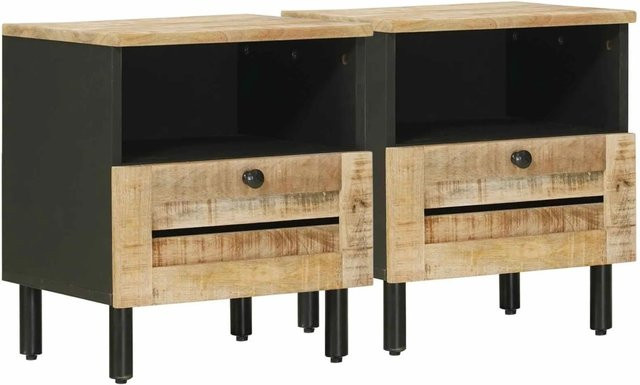 vidaXL Nachttisch Set aus Massivholz Mango in Braun, 2 Stück, B/T/H: 40 x 33 x 46 cm - Bild 1