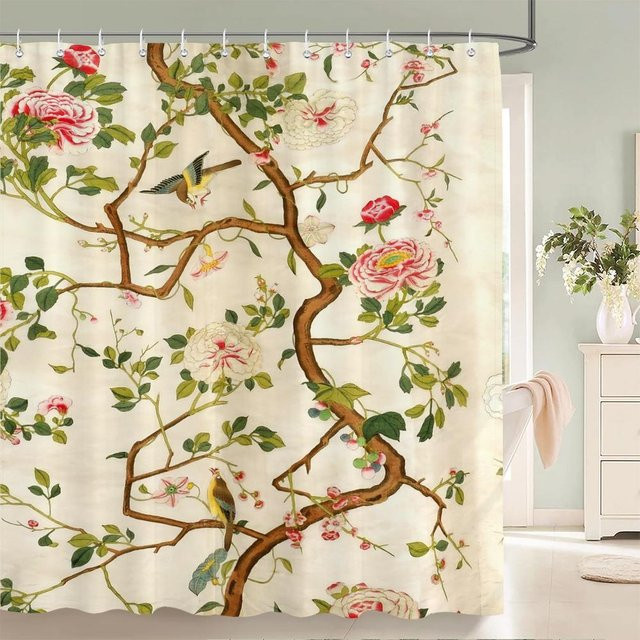 Baifenbai Home Furnishing Wasserdichter Duschvorhang mit Blumenmuster aus Polyester, B: 180 cm, H: 200 cm - Bild 1