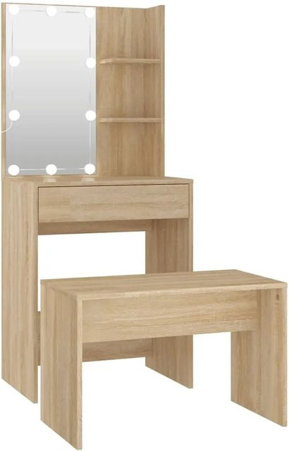 vidaXL Schminktisch-Set mit LED Hollywood-Spiegel in Sonoma Eiche, B/T/H: 140 x 40 x 60 cm - Bild 1