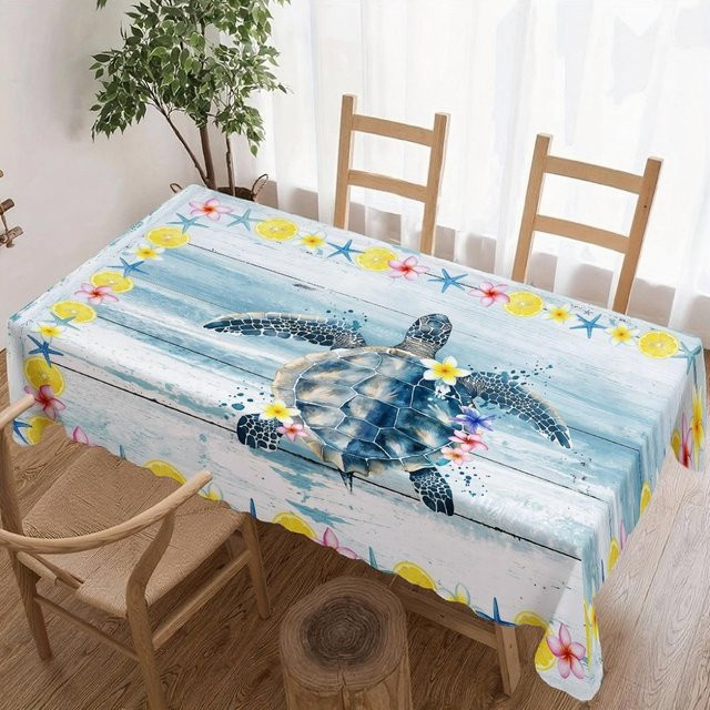 Wasserdichte Tischdecke mit Meeresschildkröten-Blumenmuster von JINGYUE Pet, rechteckig, Mehrfarbig, B: 100 cm, L: 160 cm - Bild 1