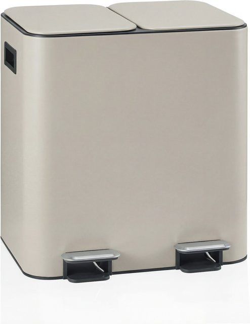 hjh OFFICE Mülleimer Clean 10 Eisen in Beige, pulverbeschichtet mit Pedal und Fingerabdruckschutz - Bild 1