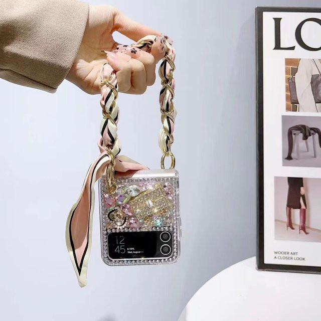 Handyhülle aus Seide mit Strass-Diamant-Steinen für Samsung Galaxy Z Flip 6 5G, 5, 4 und 3 in Multicolour - Bild 1