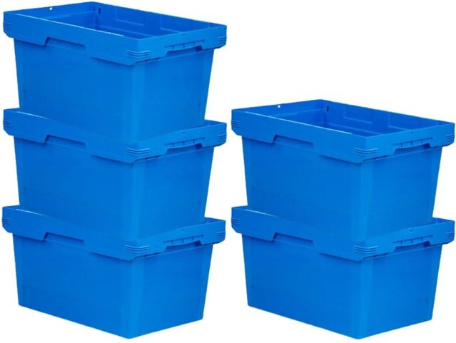 PROREGAL Conical Mehrweg-Stapelbehälter 5er Set Blau, H x B x T: 32,3 x 40 x 60 cm, 58 Liter Lagerbox und Transportbox - Bild 1
