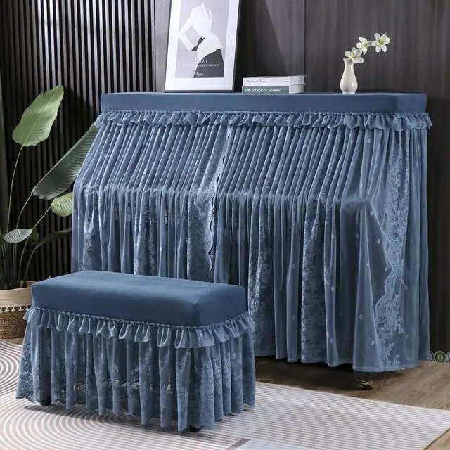 Super Six Staubschutz-Tuch für Klavier, bestickter Chiffon-Schal in Blau, B/T: 58 x 38 cm - Bild 1