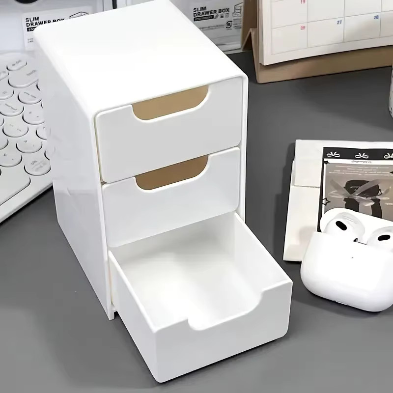3-stufiger Kosmetik-Aufbewahrungsbox-Organizer aus Kunststoff mit Schubladen in Weiß für Schmuck und Bürobedarf - Bild 2