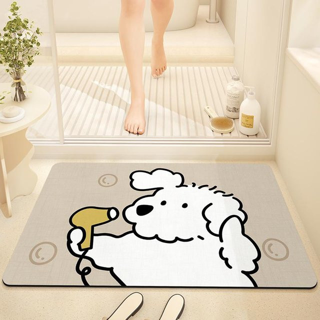 Saugfähige Badezimmerbodenmatte mit Cartoon-Motiv in Weiß, rutschfeste Kieselgur-Fußmatte, B/B: 40 x 60 cm - Bild 1