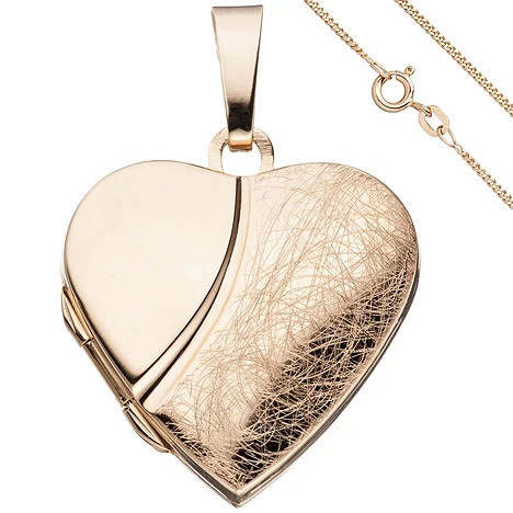 Colfem Medaillon Herz Anhänger, 925 Silber, Roségold vergoldet, mit Kette 50 cm - Bild 1