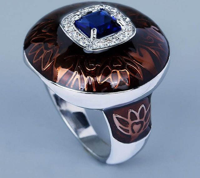 YIRAN Ring, Emaille, Bicolor, Floral, Schwarz, Unisex - Bild 1