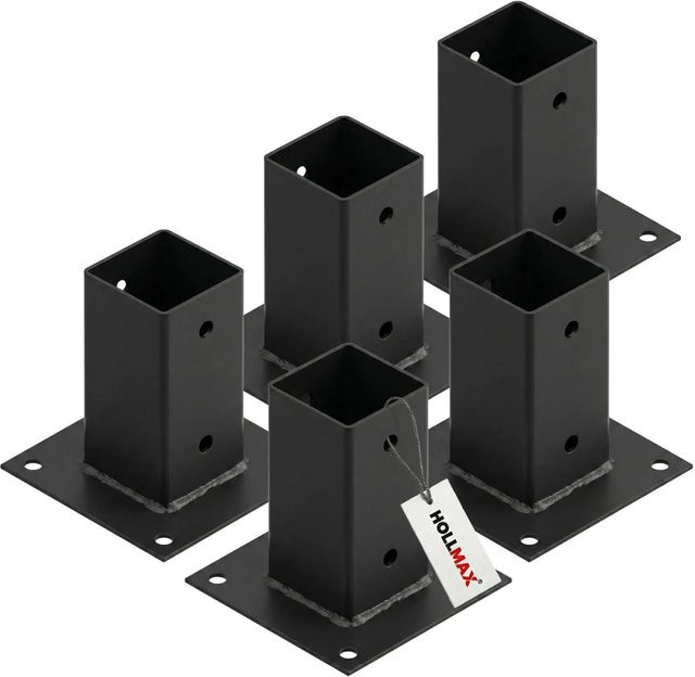 HOLLMAX Pfostenträger Set 5 Stück Aufschraubhülse für Vierkantpfosten, Schwarz matt, 71 mm - Bild 1